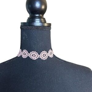 Pink Crochet Floral Lace Choker Necklace Coquette Romantic Goth Adjustable